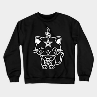 Satanic kawaii kittie cat in black and white Crewneck Sweatshirt